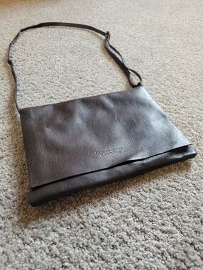 Expresso Brown Genuine Leather Made in Italy Flap Front Purse Adjustable Strap